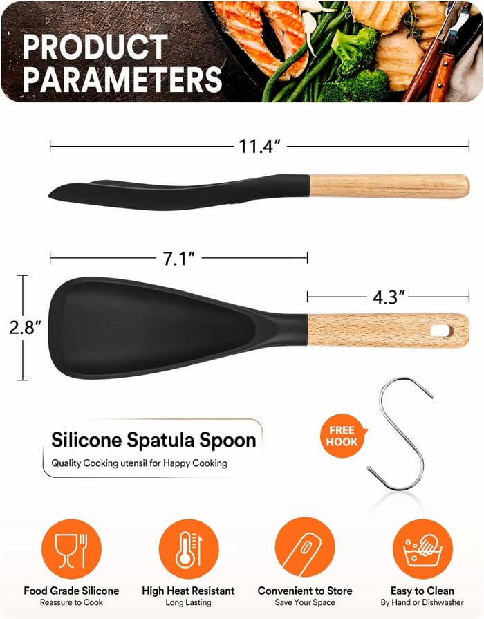Multifunktionaler Kochlöffel &amp; Pfannenwender | Hitzebeständig bis 230°C, BPA-freies Silikon | Schonend für Antihaft | 29×7 cm