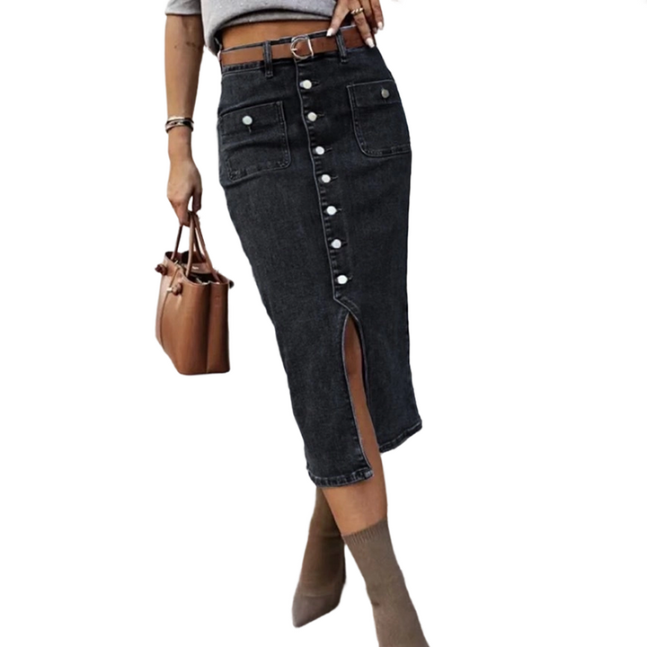 Damen Bleistiftrock High Waist | Vintage-Knopfleiste | Frontschlitz für Bewegungsfreiheit | Figurbetonte Stretch-Passform XS–2XL
