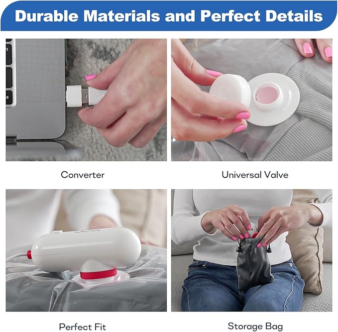 PackEase - Sacs sous vide pour gain de place avec pompe électrique