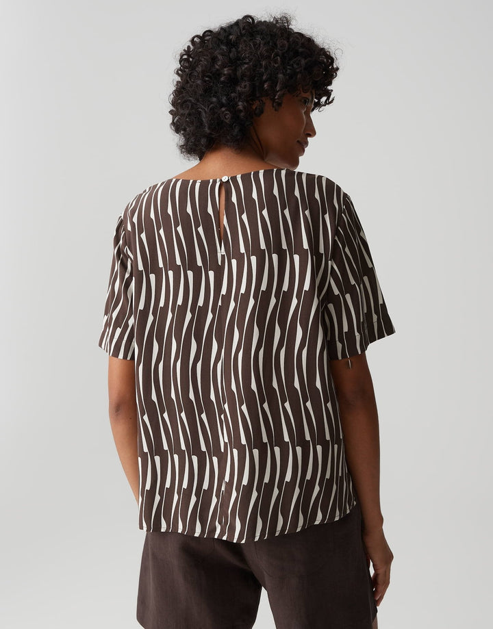 Damen Bluse | Loose-Fit-Bluse mit U-Boot-Ausschnitt, Kurzarm und grafischem Muster