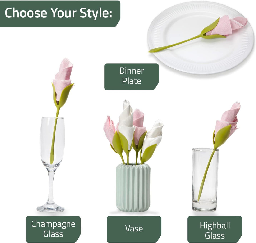 Formatori di fiori per tovaglioli 2 pezzi | Arrotola i tovaglioli in eleganti fiori | Per cena, matrimonio e tavola delle feste | Riutilizzabili, pronti in fretta
