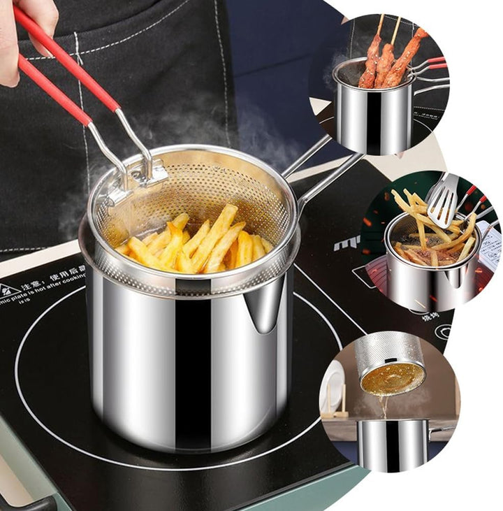 Edelstahl Frittiertopf mit Siebeinsatz | Öl-Sparender Frittier- &amp; Kochtopf für Induktion und Gas | 13 cm