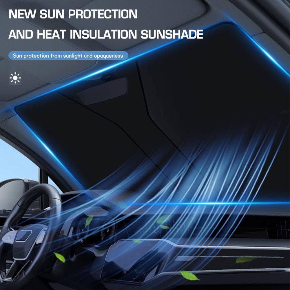Pare-soleil de pare-brise auto taille moyenne | Protection UV et chaleur pour petites voitures | pliable avec sac | incl. housse de volant