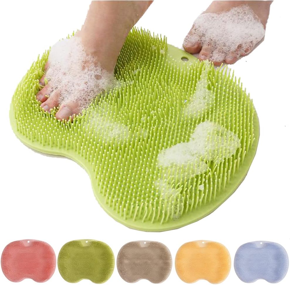 Silikon Fußreinigungsmatte mit Saugnäpfen | Massage- &amp; Fußpflegebürste für Dusche | Rutschfeste Reinigungsmatte