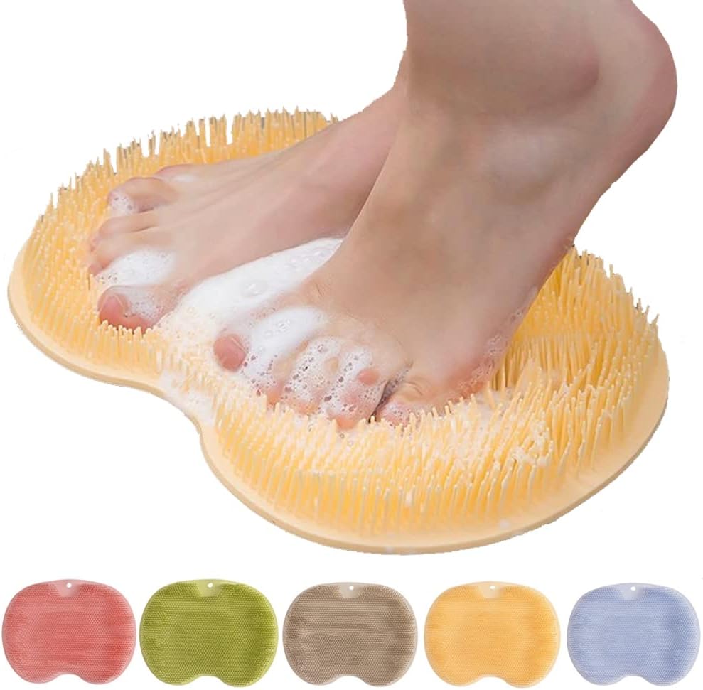 Silikon Fußreinigungsmatte mit Saugnäpfen | Massage- &amp; Fußpflegebürste für Dusche | Rutschfeste Reinigungsmatte