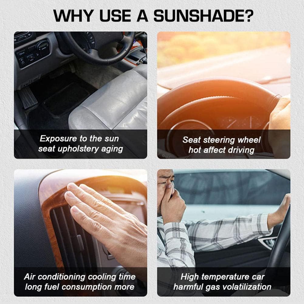 Pare-soleil de pare-brise auto taille moyenne | Protection UV et chaleur pour petites voitures | pliable avec sac | incl. housse de volant