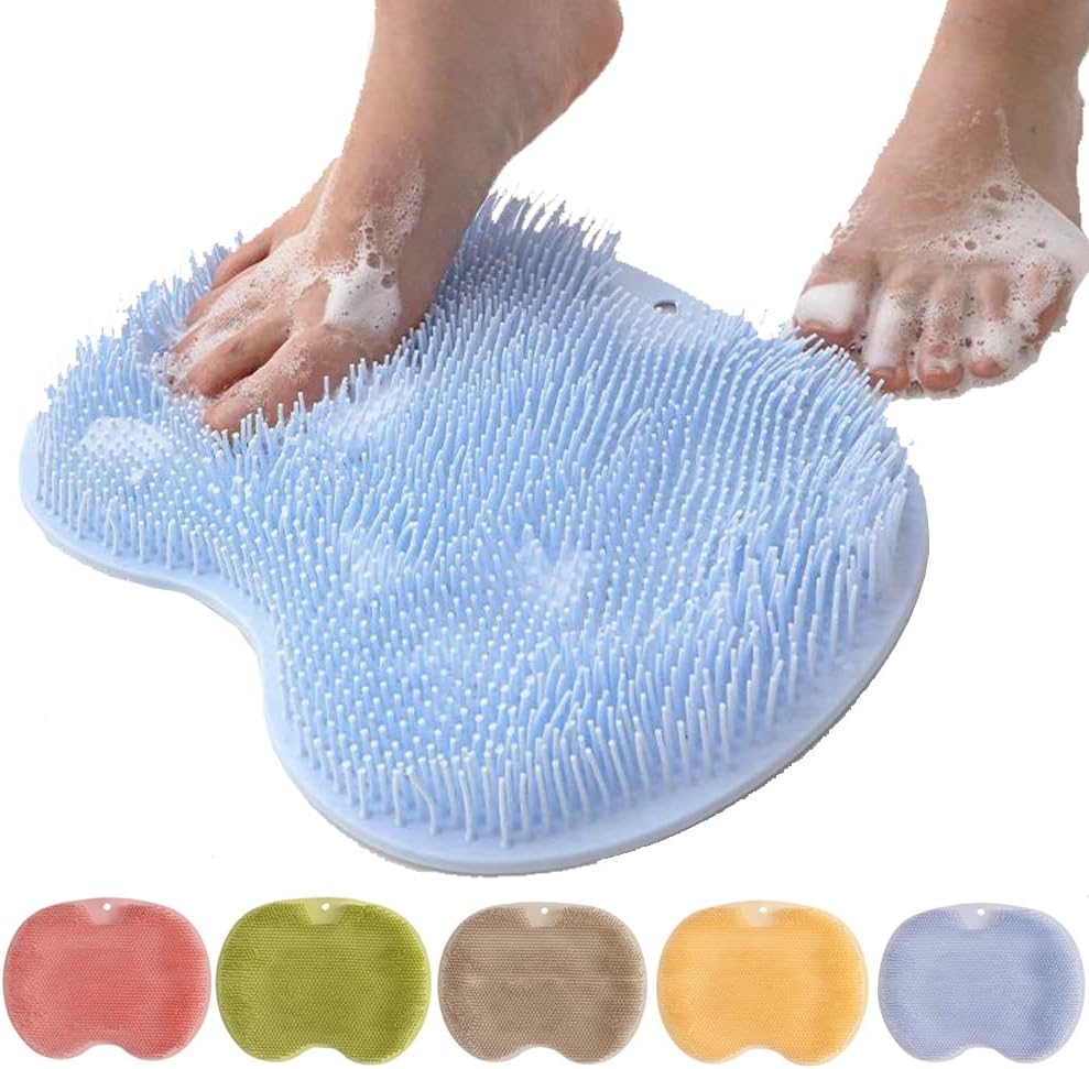 Silikon Fußreinigungsmatte mit Saugnäpfen | Massage- &amp; Fußpflegebürste für Dusche | Rutschfeste Reinigungsmatte