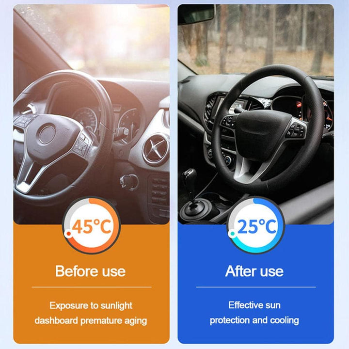 Pare-soleil de pare-brise auto taille moyenne | Protection UV et chaleur pour petites voitures | pliable avec sac | incl. housse de volant