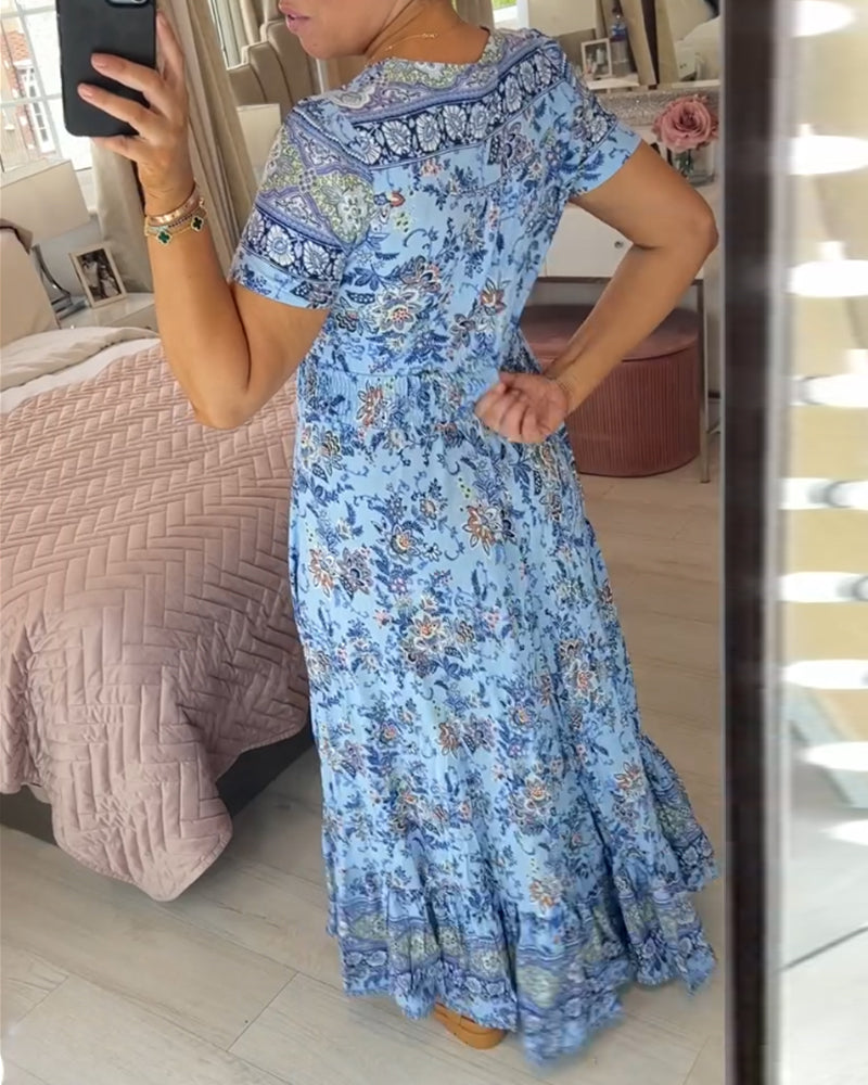 Schmeichelndes Sommerkleid aus Stretch-Baumwollmischung | V-Ausschnitt für feminine Linie | Bequem &amp; vielseitig | Größen XS–5XL