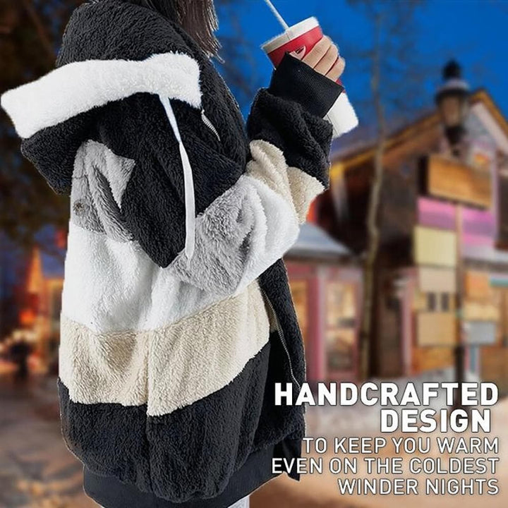 Damen Winterjacke | Gefütterte Kontrastjacke mit Kapuze und lockerer Passform