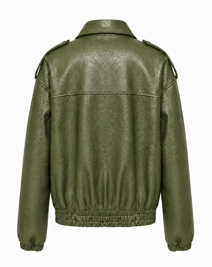Kunstlederjacke | Kurz mit Reverskragen, Oversized Fit und Reißverschluss