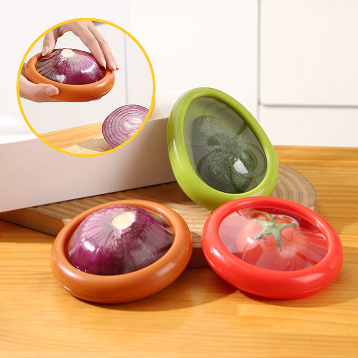 Frischebox Set 4-teilig für Obst &amp; Gemüse | Zitronen-, Avocado-, Zwiebel- &amp; Tomatenbox | Platzsparend, versiegelnd, lebensmittelecht