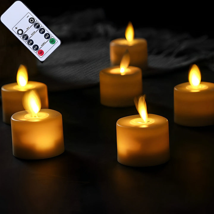 LED Kerzen mit beweglicher Flamme | 4,8 x 3,7 cm | Fernbedienung, Timer und CR2032-Batterie für über 50 Stunden Licht