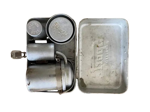 Set café de camping style vintage – ultra-compact pour voyage &amp; plein air | Robuste, unique avec patine | Kit de collection