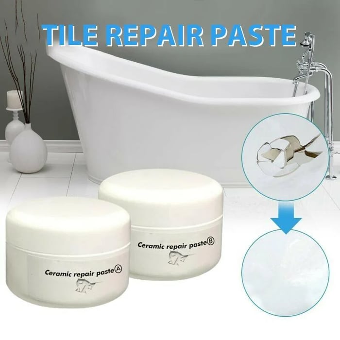Keramik-Reparaturpaste | 2-Komponenten-Reparaturset für Fliesen, Waschbecken und Badewannen bei Rissen und Abplatzungen