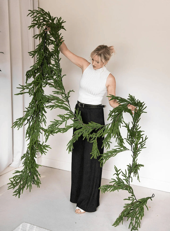 Premium Pine Garland Evergreen &amp; Dense | Realistic Needles, Shapeable &amp; Cuttable | For Door, Staircase &amp; Fireplace, 4–9 ft