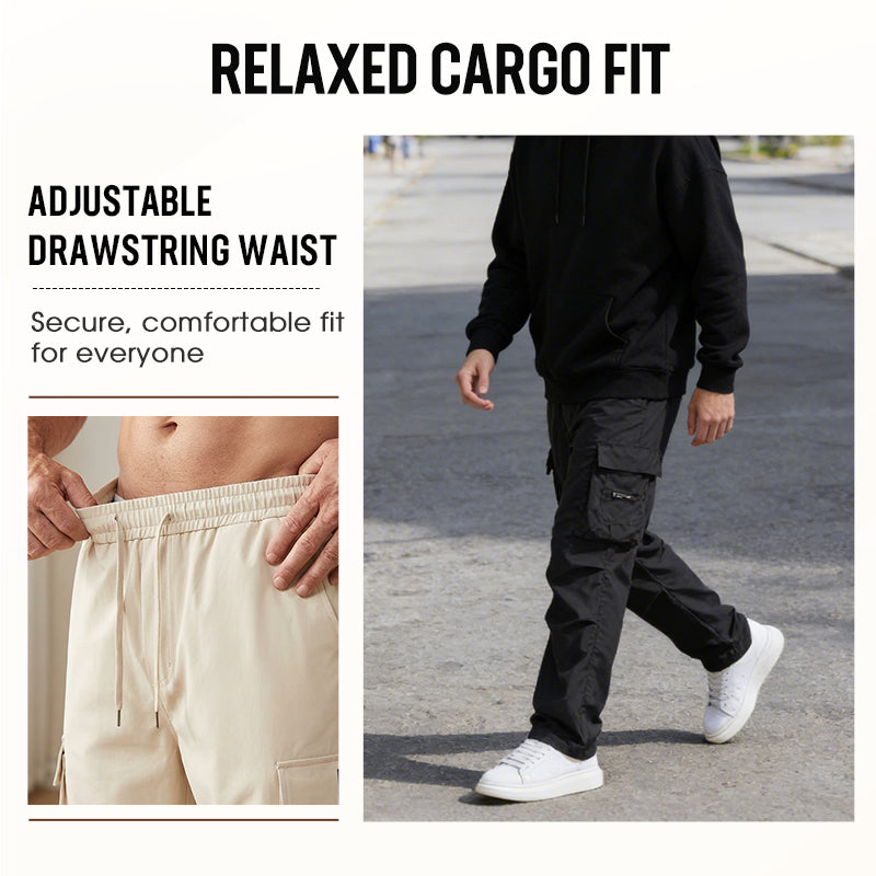 Herren Cargo Hose Stretch | Gerade Freizeithose mit Elastischem Bund &amp; Cargotaschen | Bequeme Alltagshose