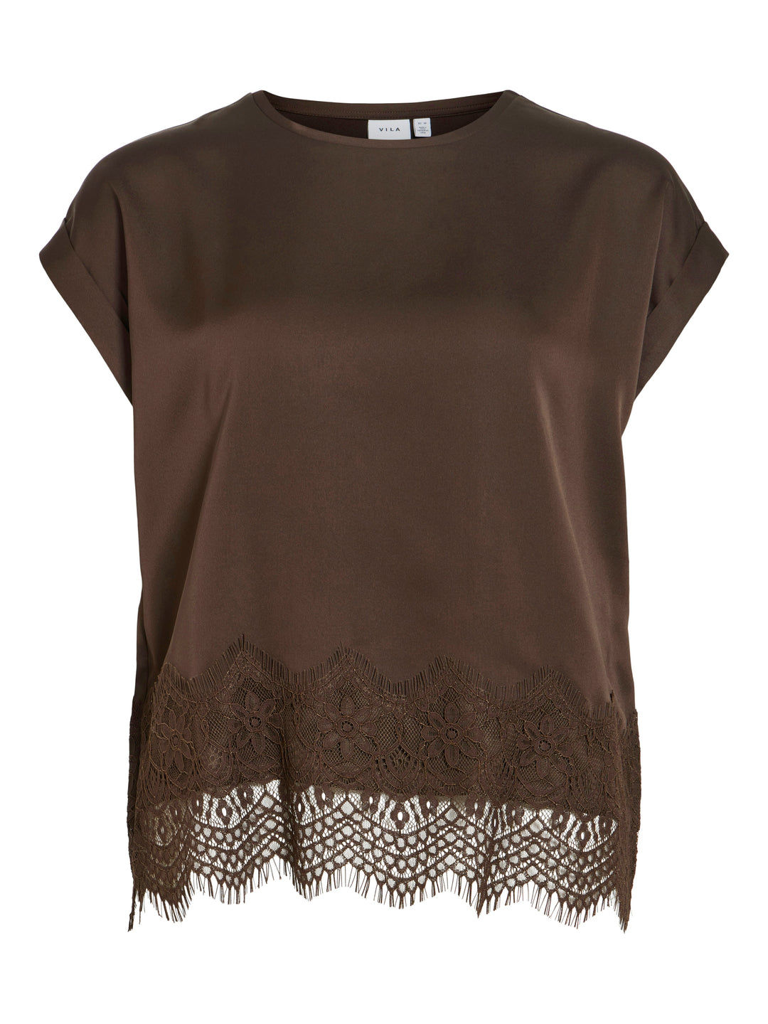 Damen Bluse | Kurzarmbluse mit Rundhalsausschnitt, Spitzensaum und weich fallender Optik
