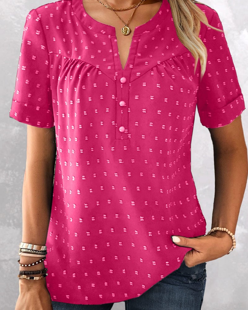 Damen Bluse mit V-Ausschnitt | Lockeres Kurzarm-Shirt aus Baumwollmischung | Leichte Sommerbluse für Alltag &amp; Freizeit
