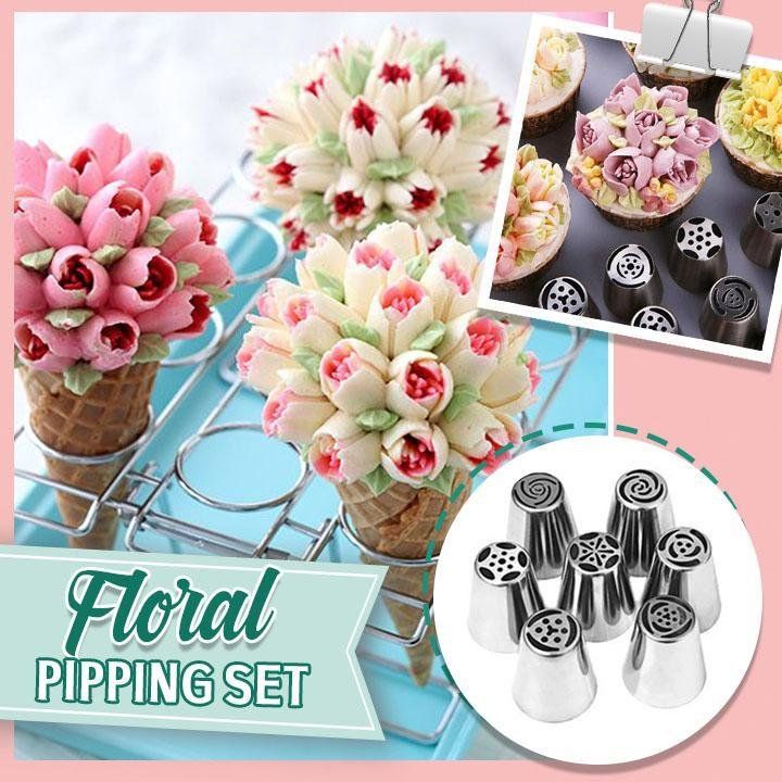 Spritztüllen-Set für Tortendekoration | 7 Edelstahl-Blumentüllen für Buttercreme &amp; Frosting | Perfekte Blumen in Sekunden