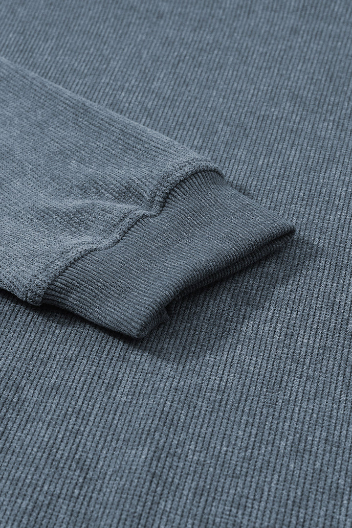 Damen Rippstrickpullover Blau mit Rundhalsausschnitt | Langer Pullover mit lockerer Passform und langen Ärmeln | Größen S–3XL