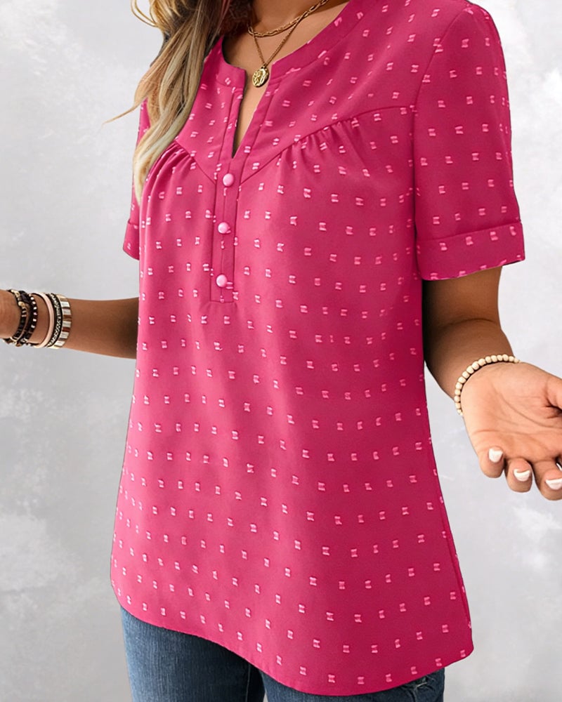 Damen Bluse mit V-Ausschnitt | Lockeres Kurzarm-Shirt aus Baumwollmischung | Leichte Sommerbluse für Alltag &amp; Freizeit