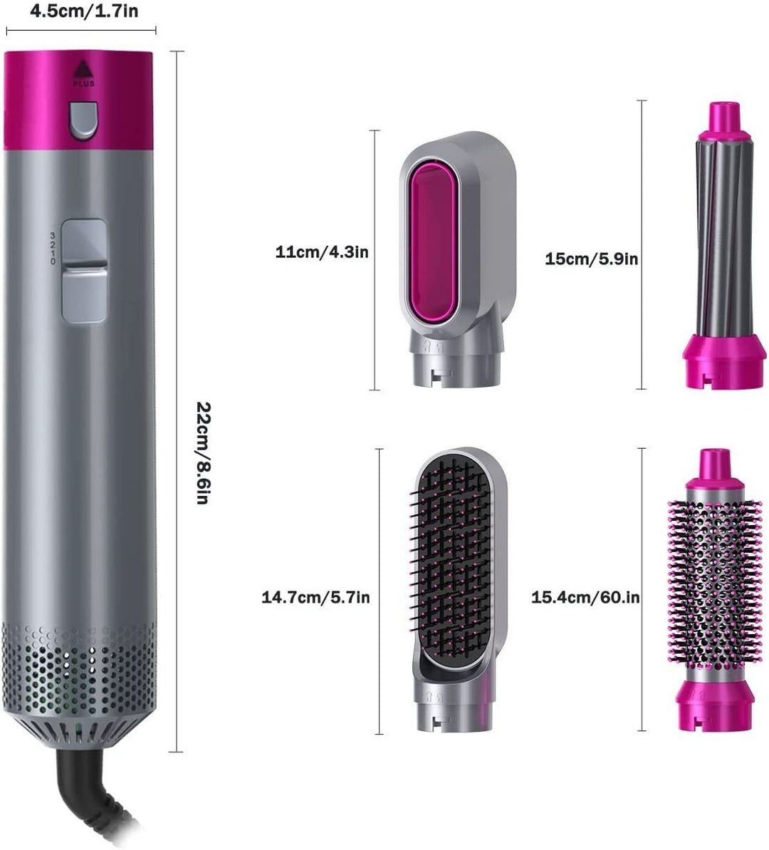 5-in-1 Haartrocknerbürste 1000W mit 5 Aufsätzen | Trocknen, Glätten, Locken &amp; Volumen | 3 Temperaturstufen | Keramik-Beschichtung