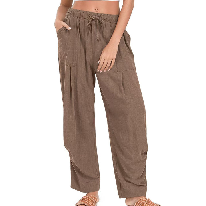 Damen Leinenhose mit Kordelzug aus Baumwoll-Leinen | Gerade Loungehose mit Taschen | Lockere Sommerhose für Alltag &amp; Freizeit