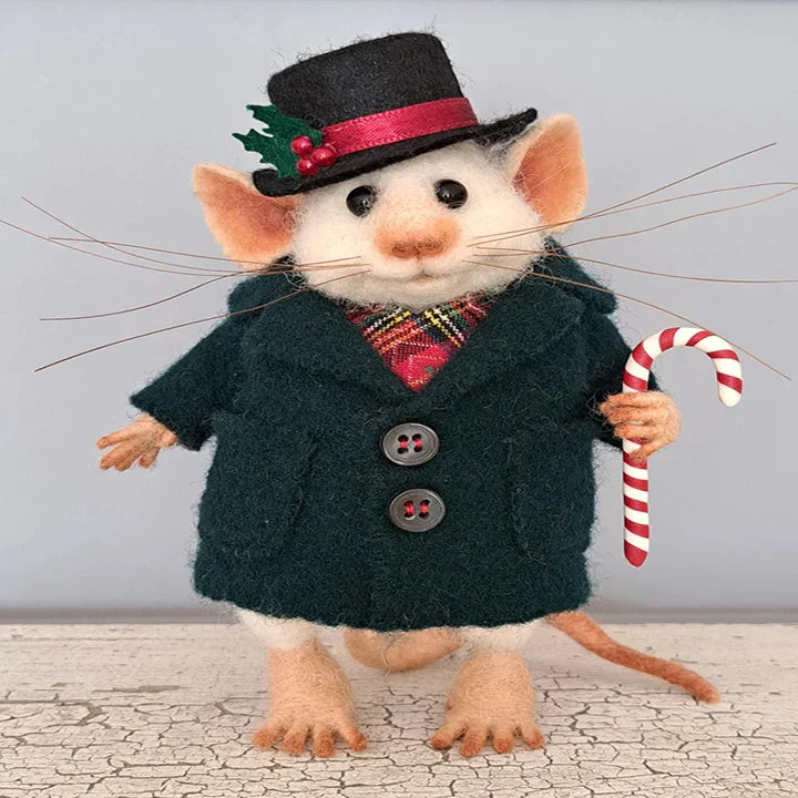 Weihnachtsanhänger Filzmaus | Handgefertigte Dekorationsfigur aus Naturmaterialien für Weihnachtsbaum &amp; Zuhause