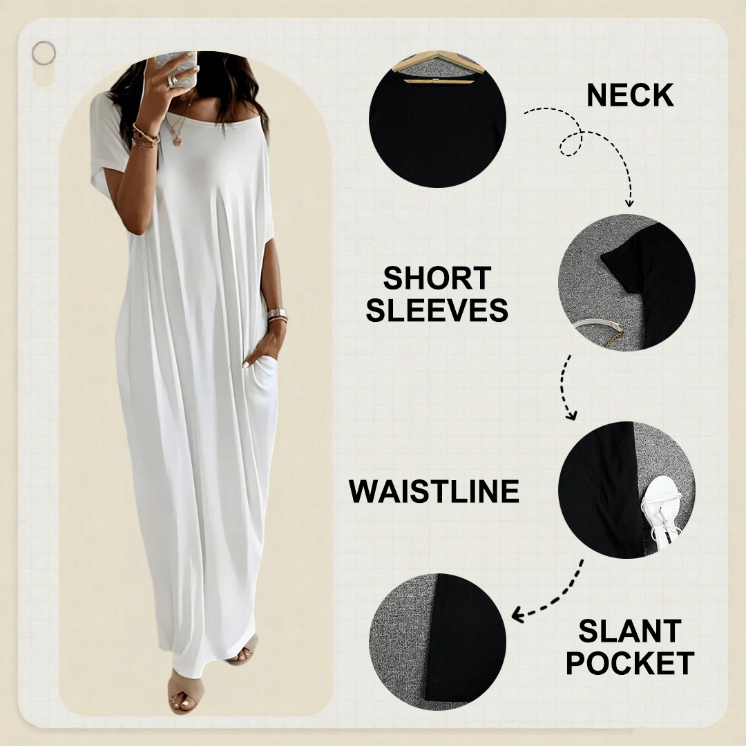 Sommerleichtes V-Ausschnitt Kleid für Damen | Luftiges Freizeitkleid mit Taschen | Atmungsaktives, knitterfreies Sommerkleid