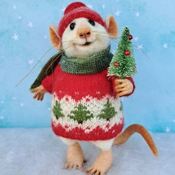 Weihnachtsanhänger Filzmaus | Handgefertigte Dekorationsfigur aus Naturmaterialien für Weihnachtsbaum &amp; Zuhause