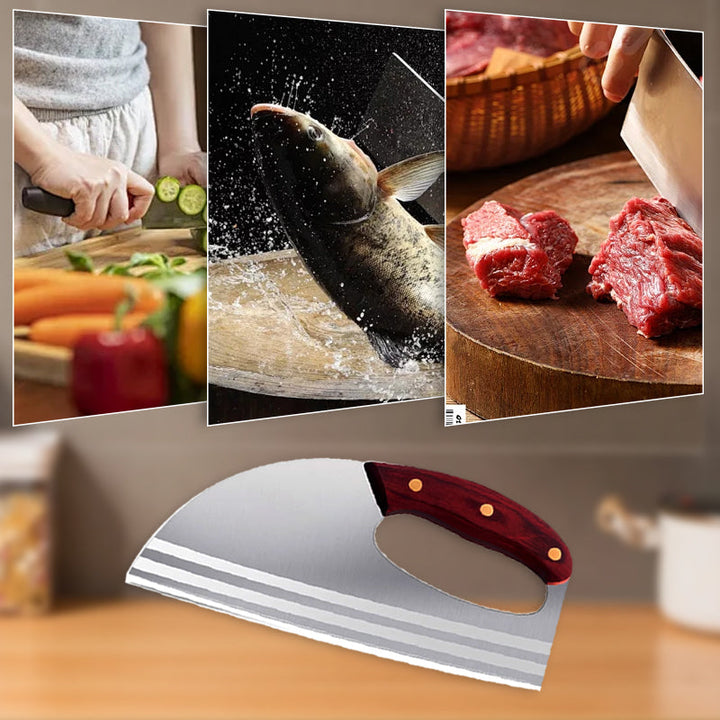 Küchenmesser aus Edelstahl mit ergonomischem Griff | Präzisionsmesser für Fleisch, Gemüse &amp; Kräuter | Rutschfester Holzgriff