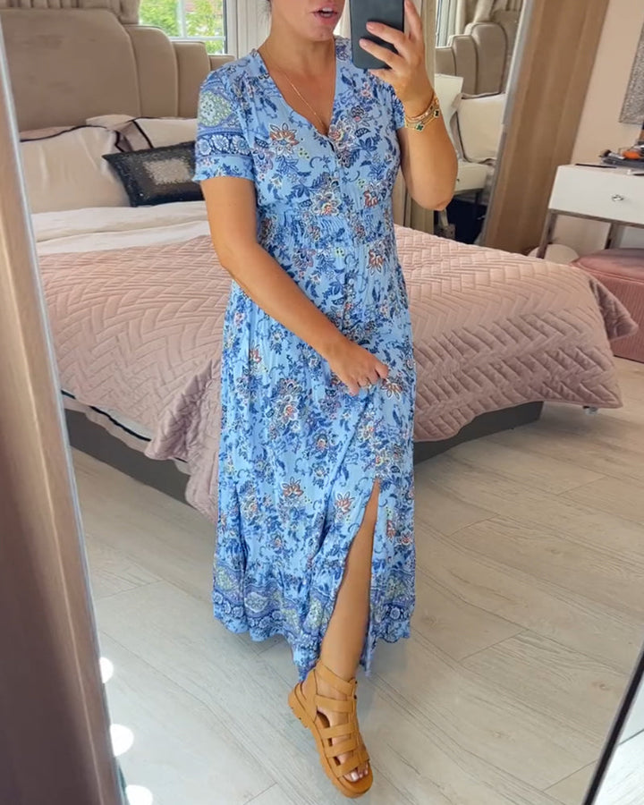 Schmeichelndes Sommerkleid aus Stretch-Baumwollmischung | V-Ausschnitt für feminine Linie | Bequem &amp; vielseitig | Größen XS–5XL