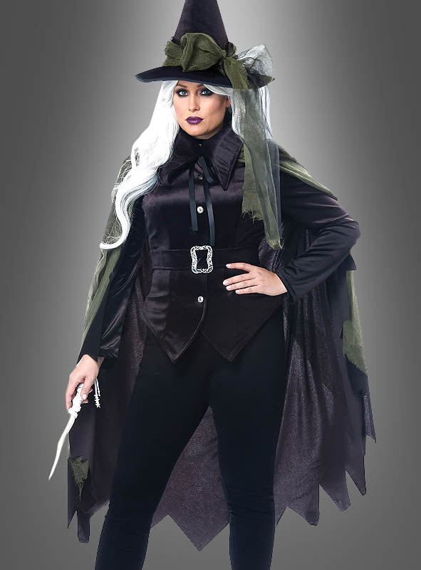 Hexenkostüm Damen XXL | Wandelkostüm mit Samtjacke, Cape oder Überrock und Hexenhut für Halloween und Walpurgisnacht