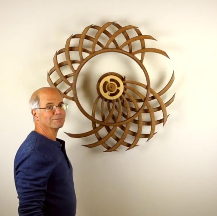 Kinetic Wood Sculpture with Spring Mechanism | Moving Wall or Table Decoration as Art Object | Handmade, Polished &amp; Coated