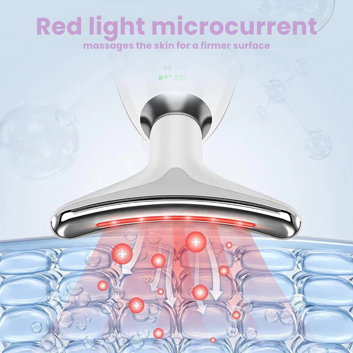 Anti-Falten Nacken- &amp; Gesichtsmassagegerät | Ionenreinigung, Vibration &amp; Wärme | LED Rot/Blau/Grün | USB-aufladbar