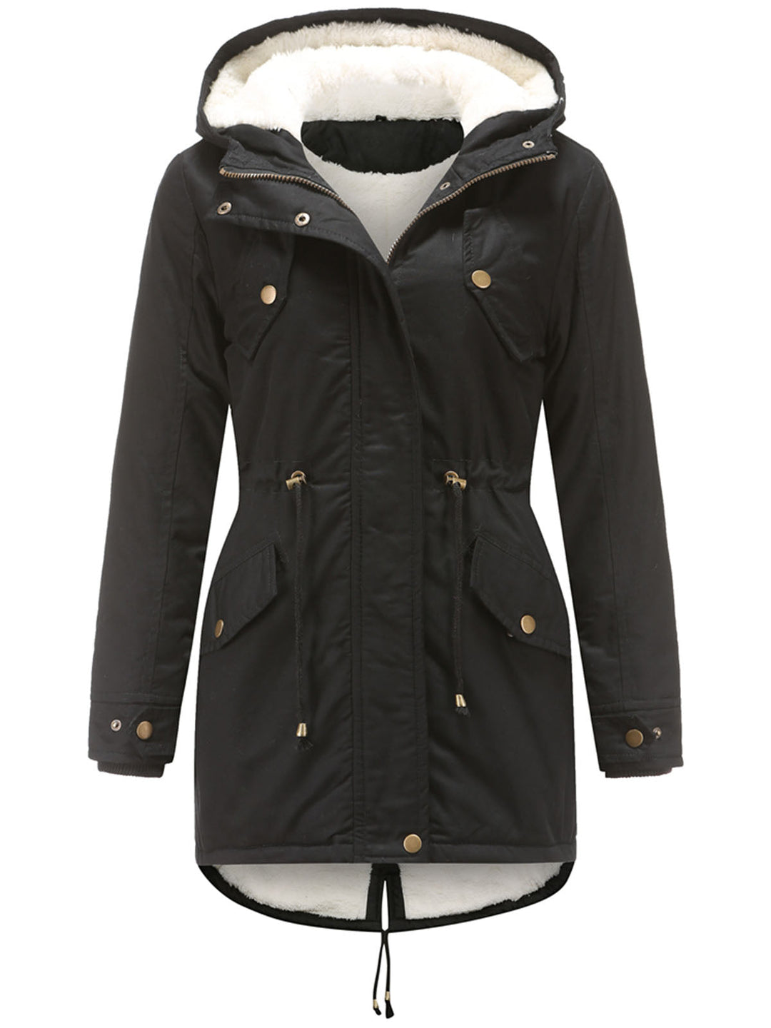 Damen Midiparka mit Kapuze | Langer Parka mit Frontreißverschluss und geradem Schnitt für Alltag, Büro und kalte Tage
