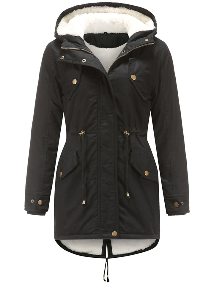 Damen Midiparka mit Kapuze | Langer Parka mit Frontreißverschluss und geradem Schnitt für Alltag, Büro und kalte Tage
