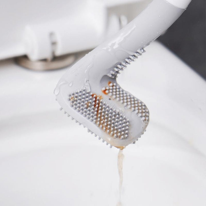 Silikon-Toilettenbürste mit flexiblem Dreieckkopf | WC-Bürste mit selbstklebender Wandhalterung für hygienische Reinigung