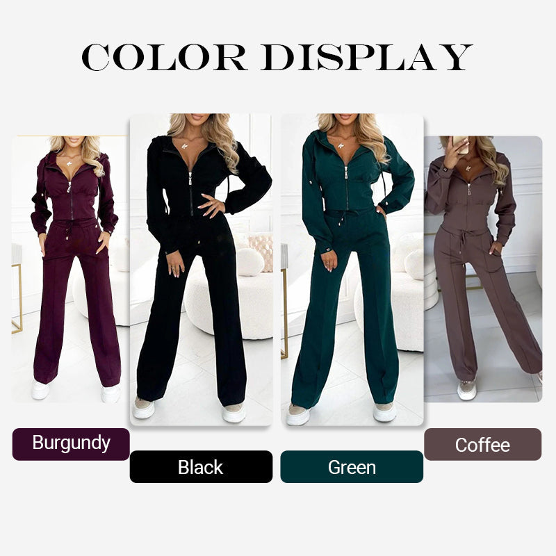 Set sportivo donna 2 pezzi top + pantaloni | Vestibilità comoda per lounge e streetwear | Nero/verde/bordeaux/marrone caffè | S–XL