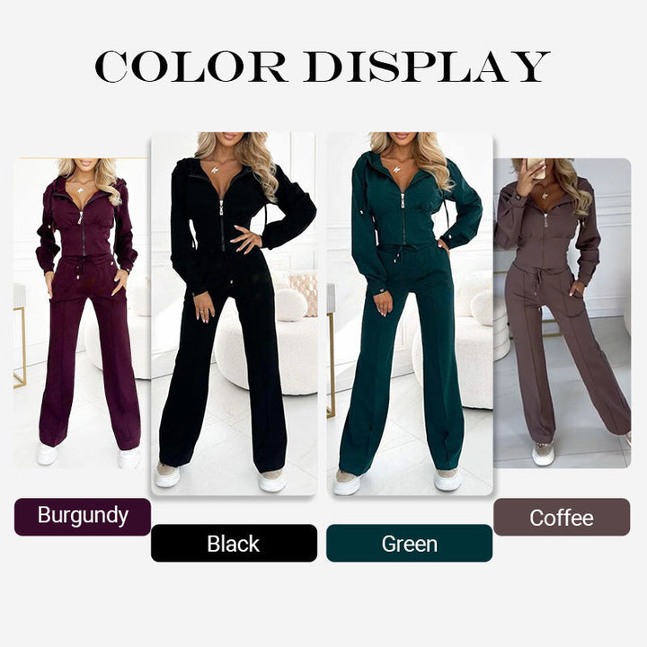 Set sportivo donna 2 pezzi top + pantaloni | Vestibilità comoda per lounge e streetwear | Nero/verde/bordeaux/marrone caffè | S–XL