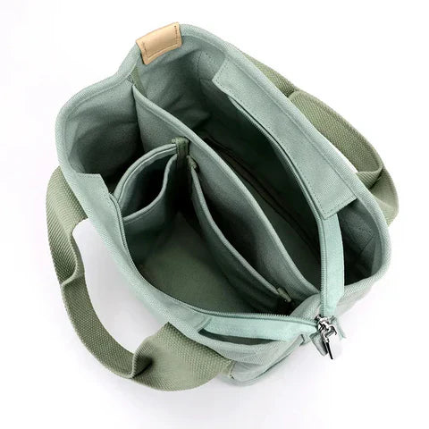 Large canvas organizer bag with compartments &amp; wide straps | Fits 13-inch laptop | Only 400 g, washable | 5 colors