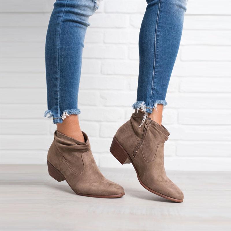 Damen Stiefeletten | Elegante Leder Boots mit Reißverschluss