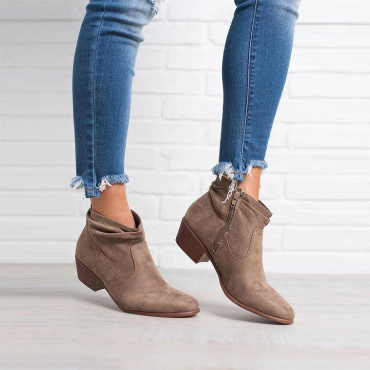 Damen Stiefeletten | Elegante Leder Boots mit Reißverschluss