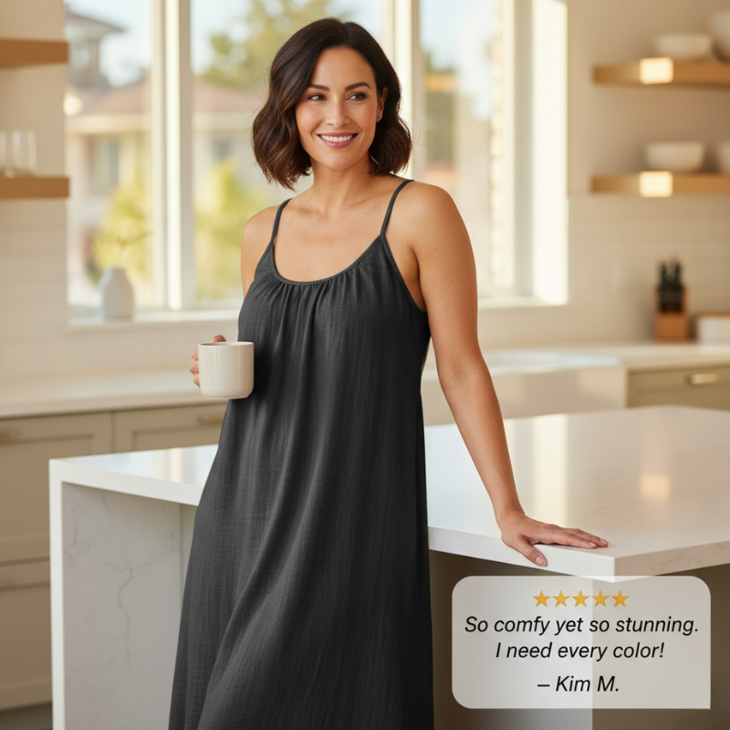 Rückenloses Maxi-Trägerkleid mit Keyhole-Rücken | Fließende Loungewear-Passform | 95% Polyester, 5% Elasthan, S–2XL