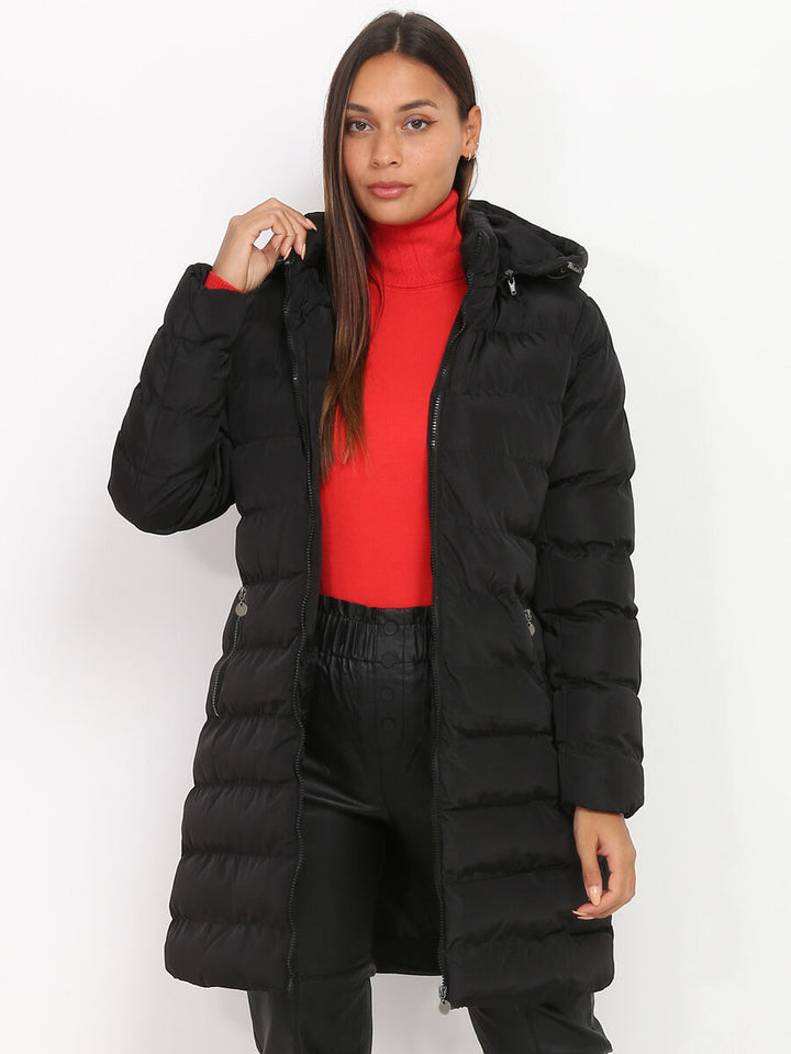Damen Daunen Winterjacke mit Kapuze | Langer Schnitt mit durchgehendem Reißverschluss für vielseitige Winterlooks