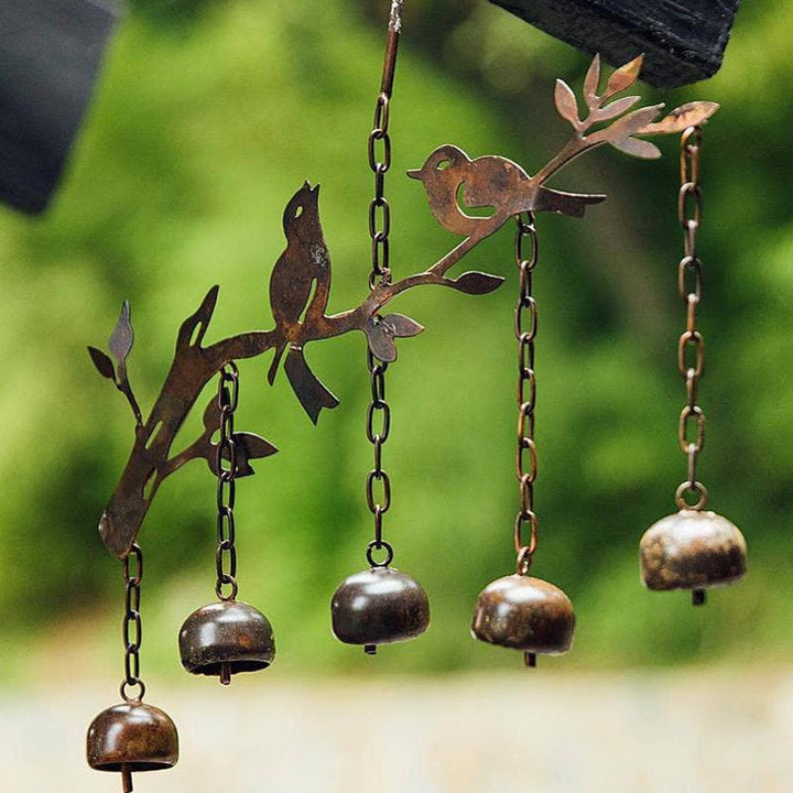 Campanello a vento con motivo uccello | Campanello in ferro fatto a mano | Decorazione per giardino, balcone e terrazza