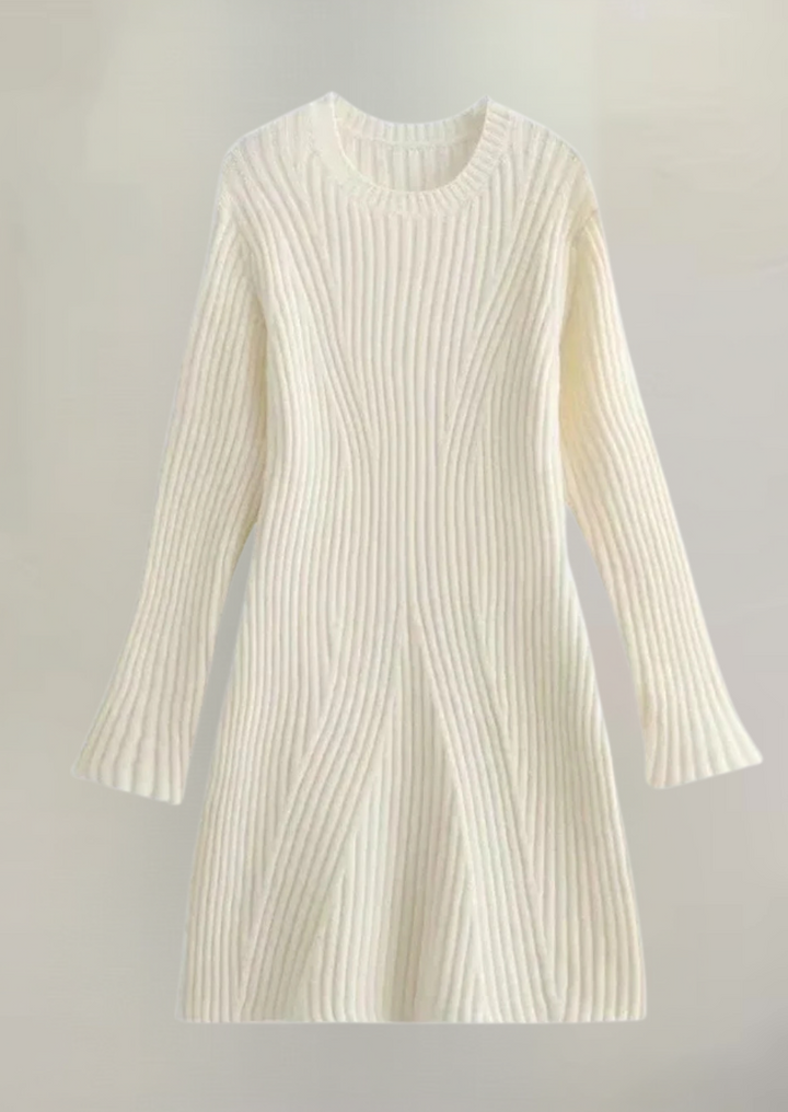 Damen Rippstrickkleid mit langen Ärmeln | Figurbetontes Midikleid mit Rundhalsausschnitt, weichem Stretch und bequemer Passform