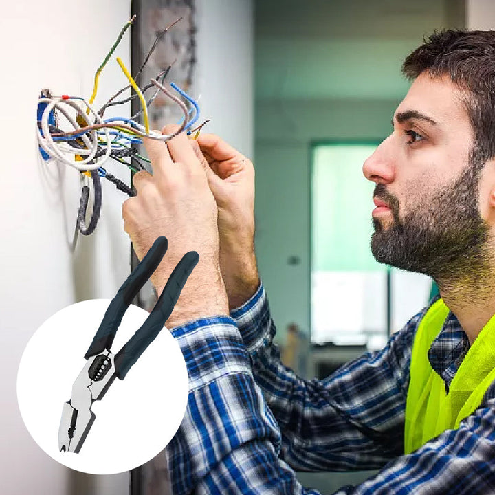 Pince à dénuder 3-en-1 avec fonction sertissage | Dénuder, couper et sertir | Précise, durable en acier chrome-vanadium | 23 cm