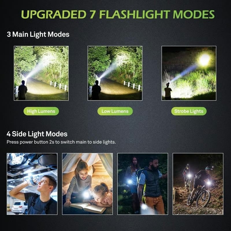 💥 Illuminazione outdoor: torcia LED laser bianca con luce laterale COB di avviso e lavoro